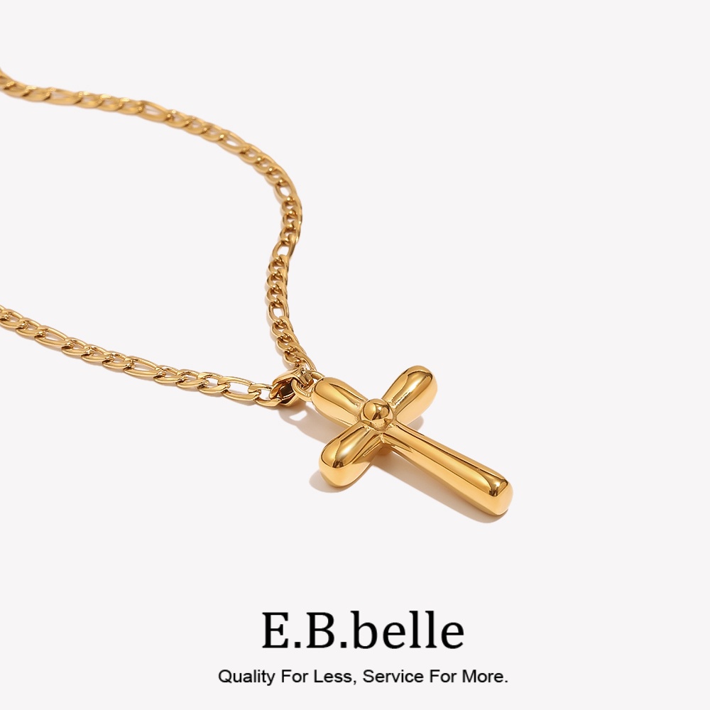 Birth Flower Necklace - E.B.belle Figaro-Kette, einfache glatte Kreuz-Halskette, 316L-Edelstahl-Accessoires,
