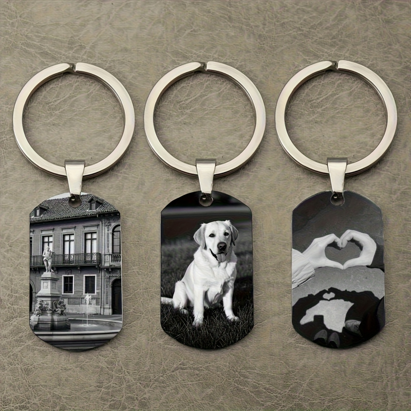 Initial Ring Custom - Personalisierter Foto-Schlüsselanhänger, Metall-Hundemarken-Schlüsselanhänger mit Bildgravur für